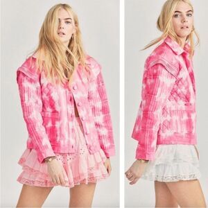LoveShackFancy Hot Pink + White Hand Dyed Oversized Quilted Jacket NWOT